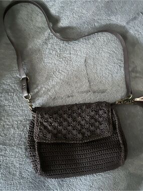 Dark Brown Woven Crossbody Bag - Sak